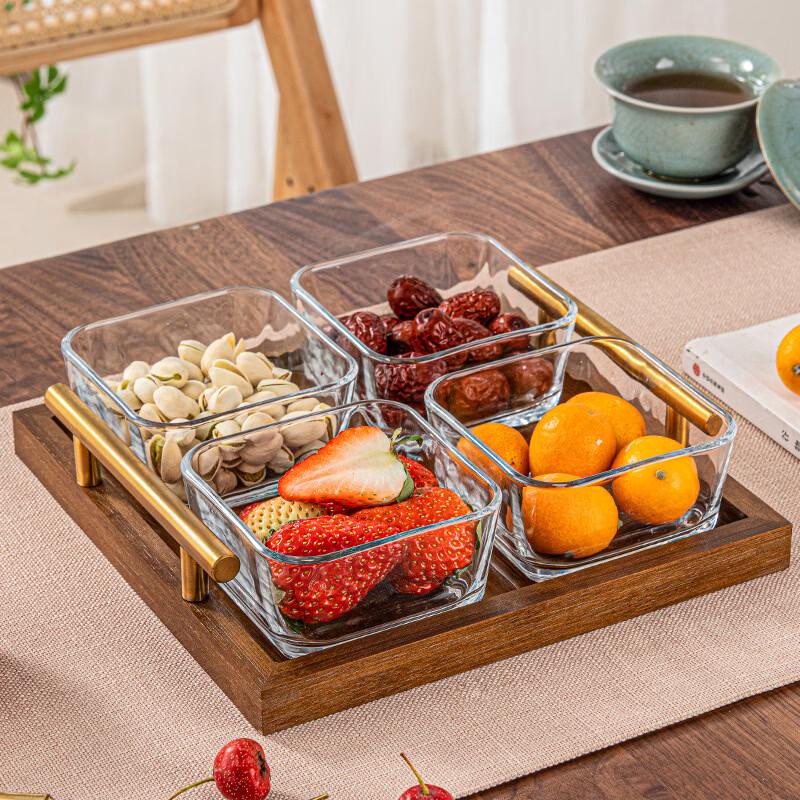 Hanyou Solid Wood Divided Fruit Tray with 4 Bowls
