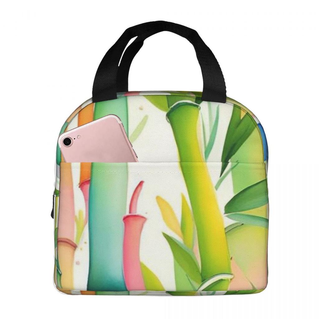 Bamboo Pattern Insulated Lunch Bag for Women Kids Portable Food Boxes Thermal Lunch Box Tote