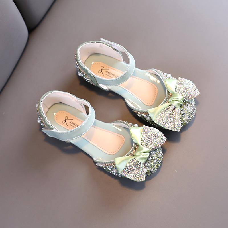 

Kids Princess Shoes Luxurious Party Wedding Sequins 21-30 Infant Girl s Mary Janes Glitter Fashion Pink Green Children Flats 23