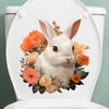 Cute Bunny Flower Toilet Stickers, Waterproof Removable Decals for Bathroom Restroom Decor, Self-Adhesive