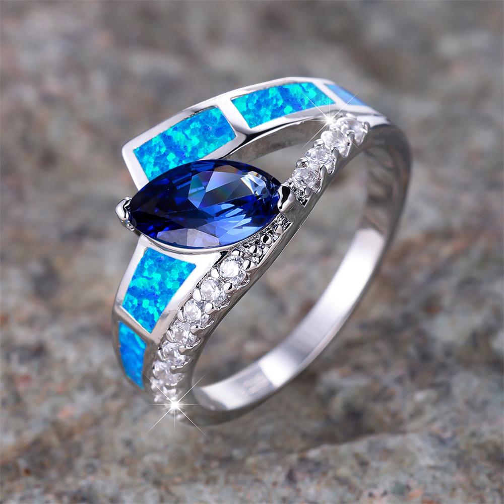 Blaue Opal Geometrische Kristall Marquise Stein Ringe Für Frauen Vintage Kupferfarbe Ehering Verlobungsschmuck Geburtstagsgeschenke 8 blue