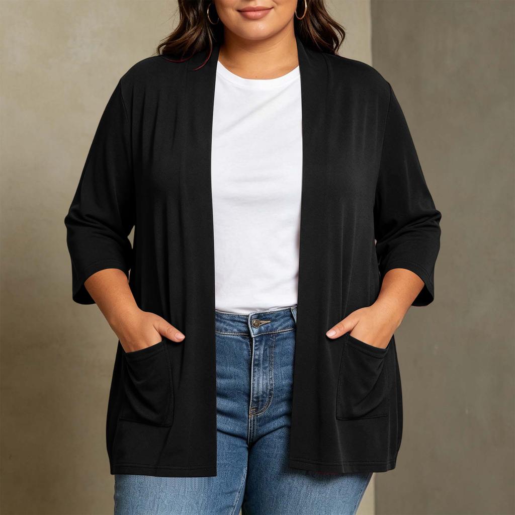 Women's Plus Size Cardigan Top Color 3/4 Sleeve Casual Everyday Wear