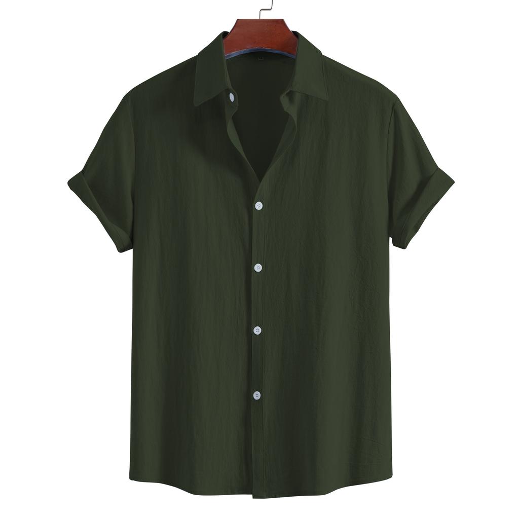 Breathable Linen Cotton Blend Short Sleeve Shirts For Men, Plain Solid Color Lightweight Button Up Shirts For Spring Summer Daily