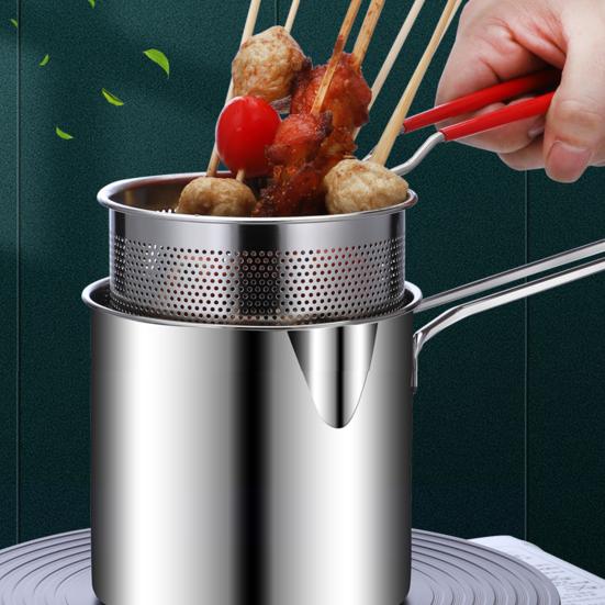 Friteusepan met Mand Roestvrij Staal Frituurpan, Oliebesparende Frituur & Makkelijk Schoon te Maken Frituurklem voor Thuis Commercieel, Hittebestendige Pan Gasfornuis Gereedschap