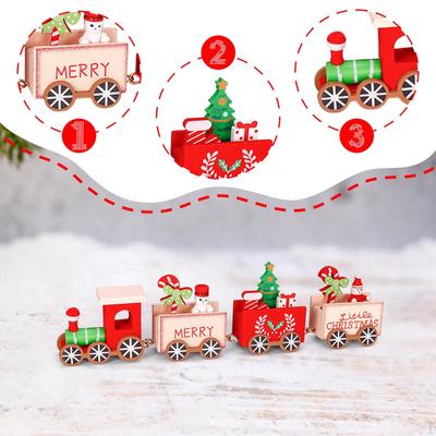 Noel Ahşap Tren Süsü Masaüstü Dekorasyonu Masa Üstü Süsü Dekoratif Mini Boyalı Hediye