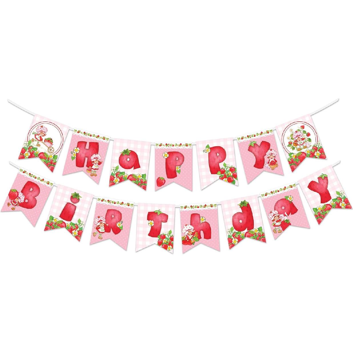 Treasures Gifted Officially Licensed Strawberry Shortcake Banner - (1) Happy Birthday Banner - World of Strawberry Shortcake Decorations - Birthday