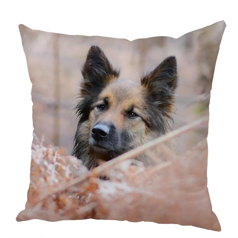 Peach Leather Cushion Cover Shepherd Dog Pillow Pet Animal Suitable for Children's Room