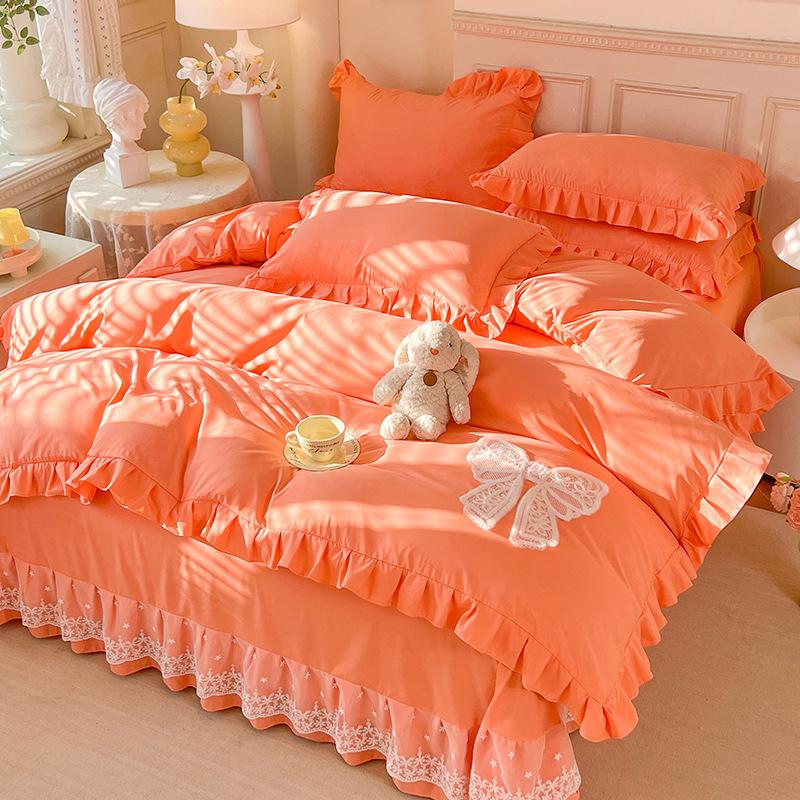 Romantic Lace Decorative Bed Sheet Set 4 Piece With Duvet Cover And PillowCases For Twin And Full Size Bedding