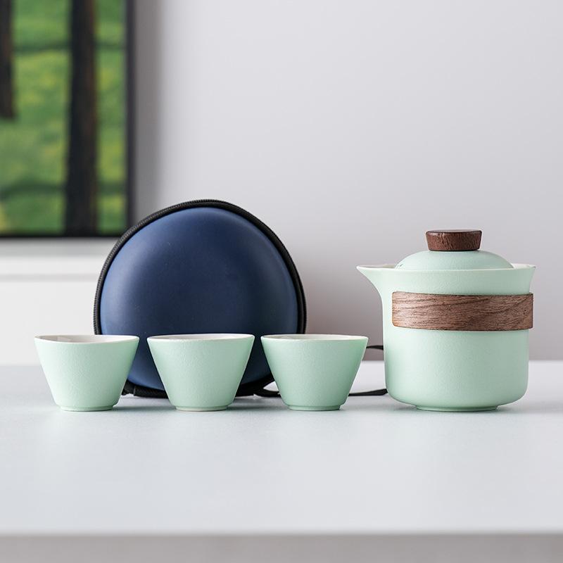 Light Luxury Hand-painted One Pot Three Cups High-end Travel Tea Set Portable Set Teapot Teacup Business Commemorative Gift