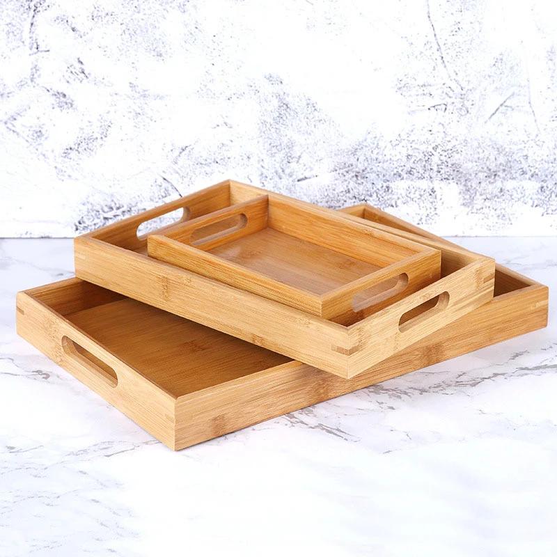 1pcs Eco Friendly Bamboo Rectangular Serving Trays for Kung Fu Tea Cup Fruit Dessert Food Sundries Storage Hotel Dinner Plate