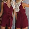 Summer Women's Casual Bowknot Jumpsuit V-neck Tank Top Shorts Fashion Women's Summer Wear with Pockets Rompers Pure Color Jumpsuit for Women