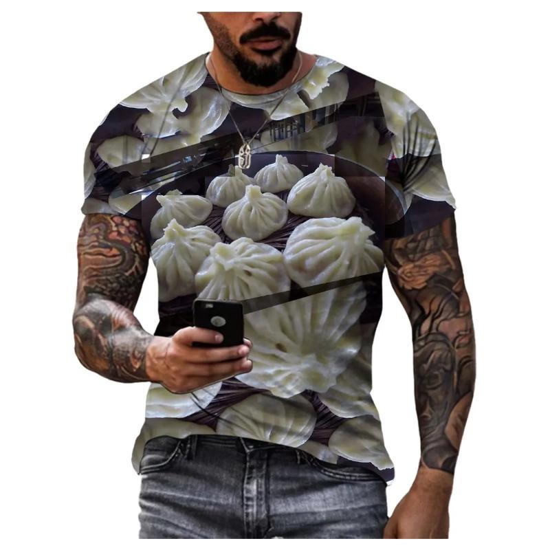 Summer Round Neck 3D Food Pattern Print Top Fashionable Casual Hip Hop Short Sleeved Men's T-shirts
