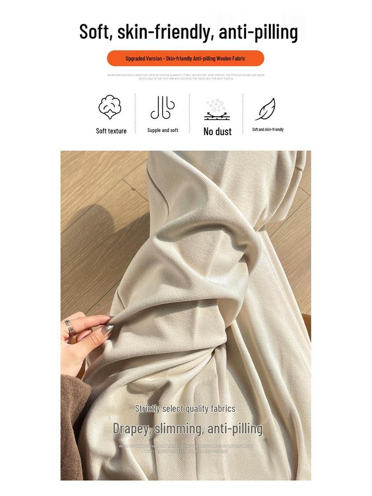 2026 Women's High Waist Velvet Wool Wide-Leg Pants - Floor Length, Slim Fit, Casual Spring Style