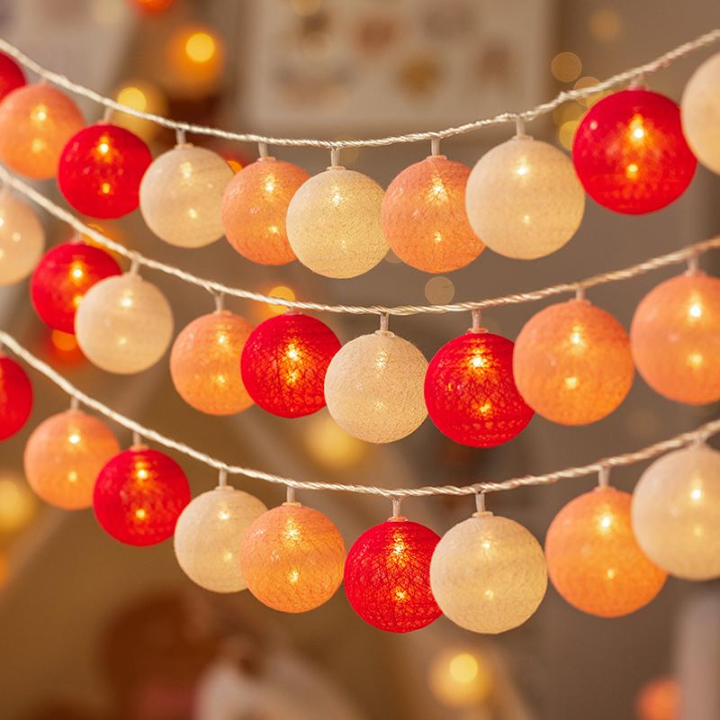 LED 4CM Cotton Ball Garlands Fairy Lights String Battery Power Christmas Outdoor Navidad Garden Bedroom Wedding Decoration