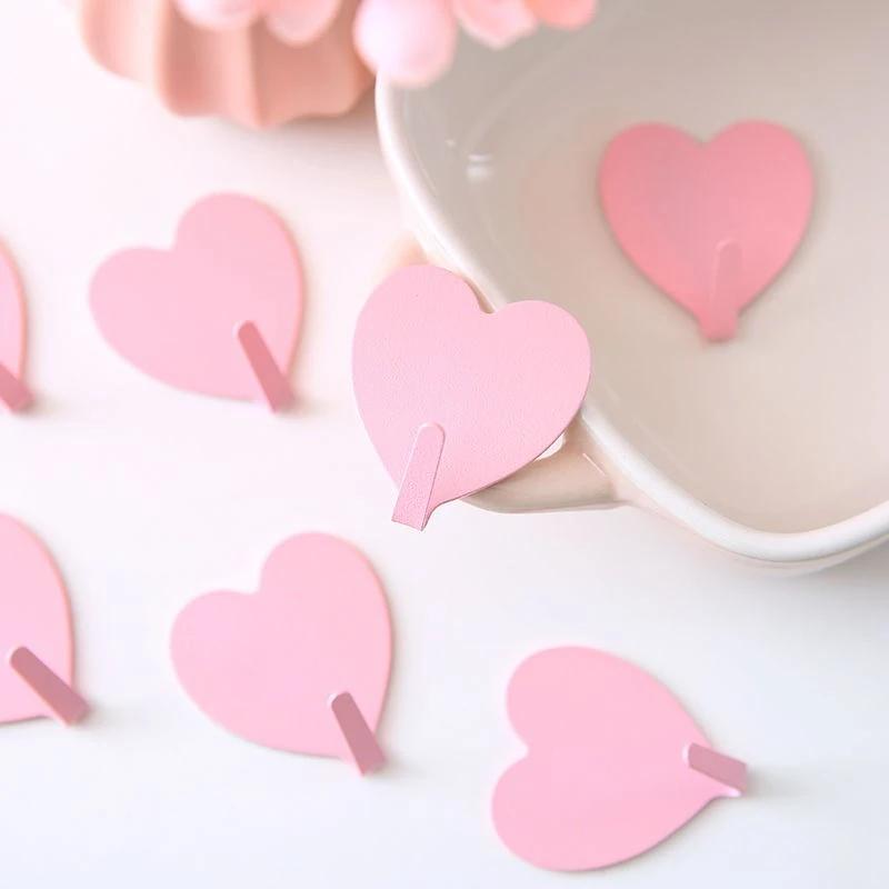 Japanese Hooks Heart Shape Key Hook Stainless Steel Sticky Holder Self Adhesive Wall Sticker Holder Child Room Decor
