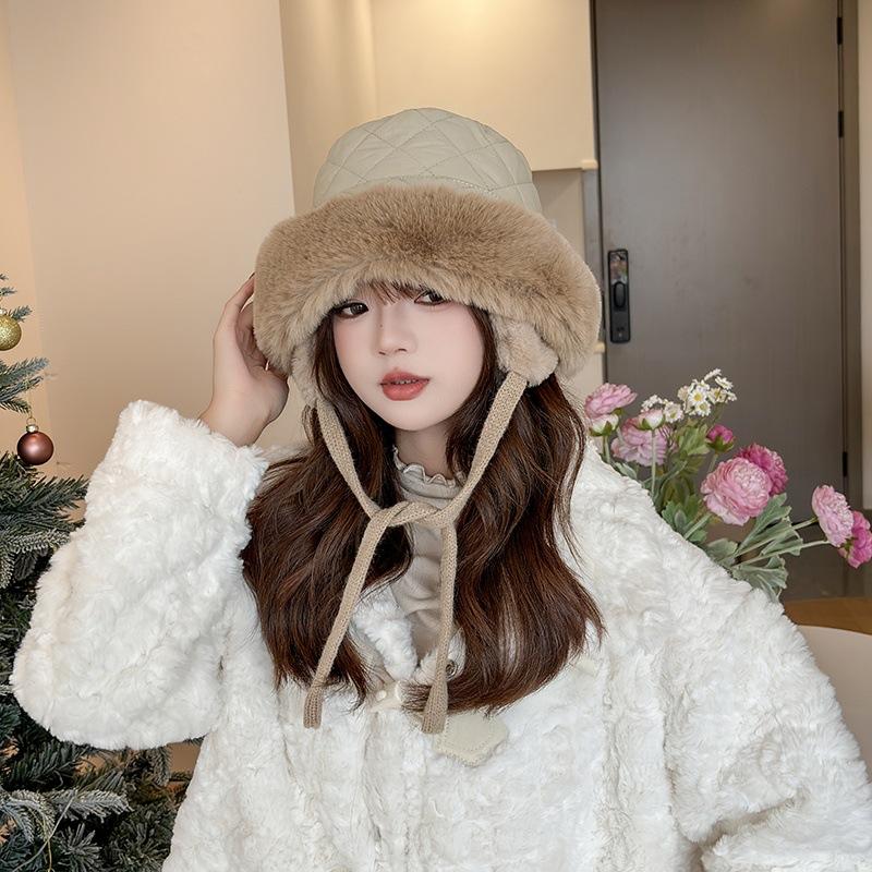 Autumn and Winter Hats for Women New Plush Knitted Versatile Warm Ear Protection Thickened Fashionable Plush Velvet Leeve Hat