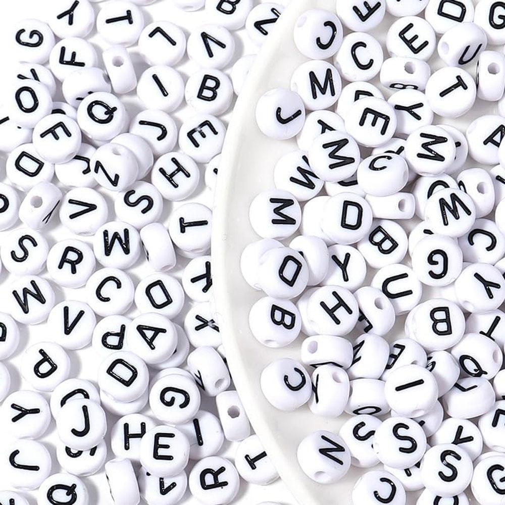 110/220/450Pcs Black On White Alphabet Beads Round Acrylic Letter Beads 7mm White Letter Beads Letters A-Z Beads for Jewellery Crafts(7mm Black-White)