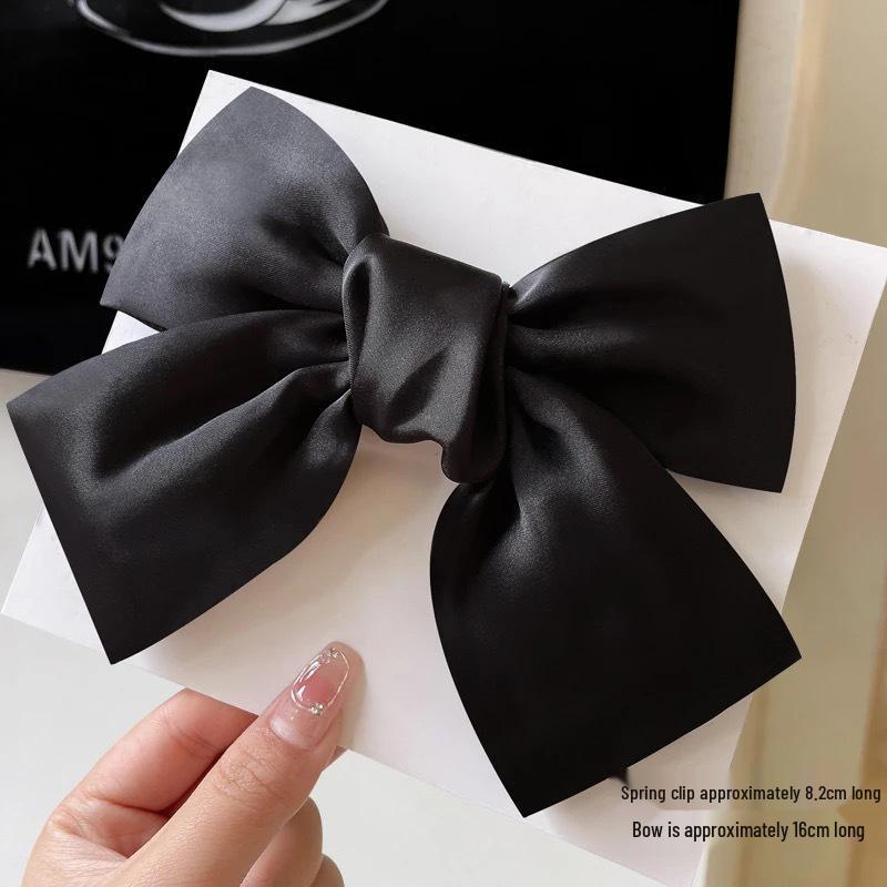 Black Satin Large Bow Headpiece Hair Clip - Women's Autumn/Winter 2025 Edition