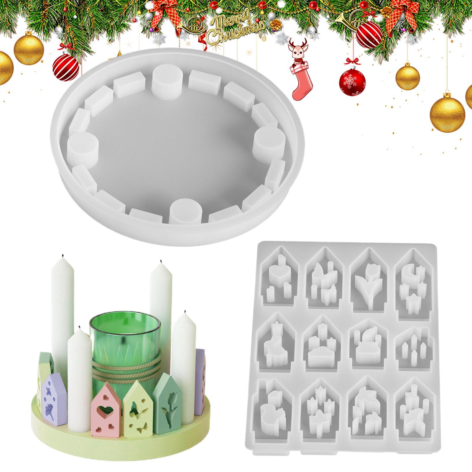 

Silicone Christmas Advent wreath Resin Molds 12-Cavity with Base Non-Stick Christmas Houses Candlestick Mold DIY decorative mold China Mainland
