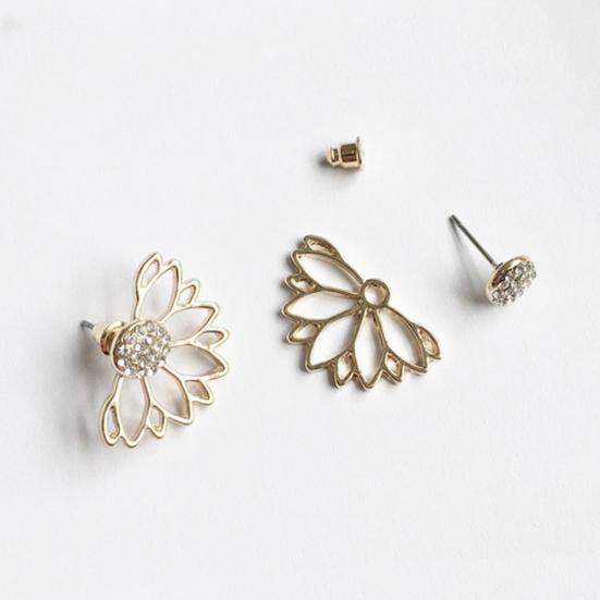 Women Hollow Out Lotus Shaped Rhinestone Inlaid Ear Jacket Earrings Jewelry Gift