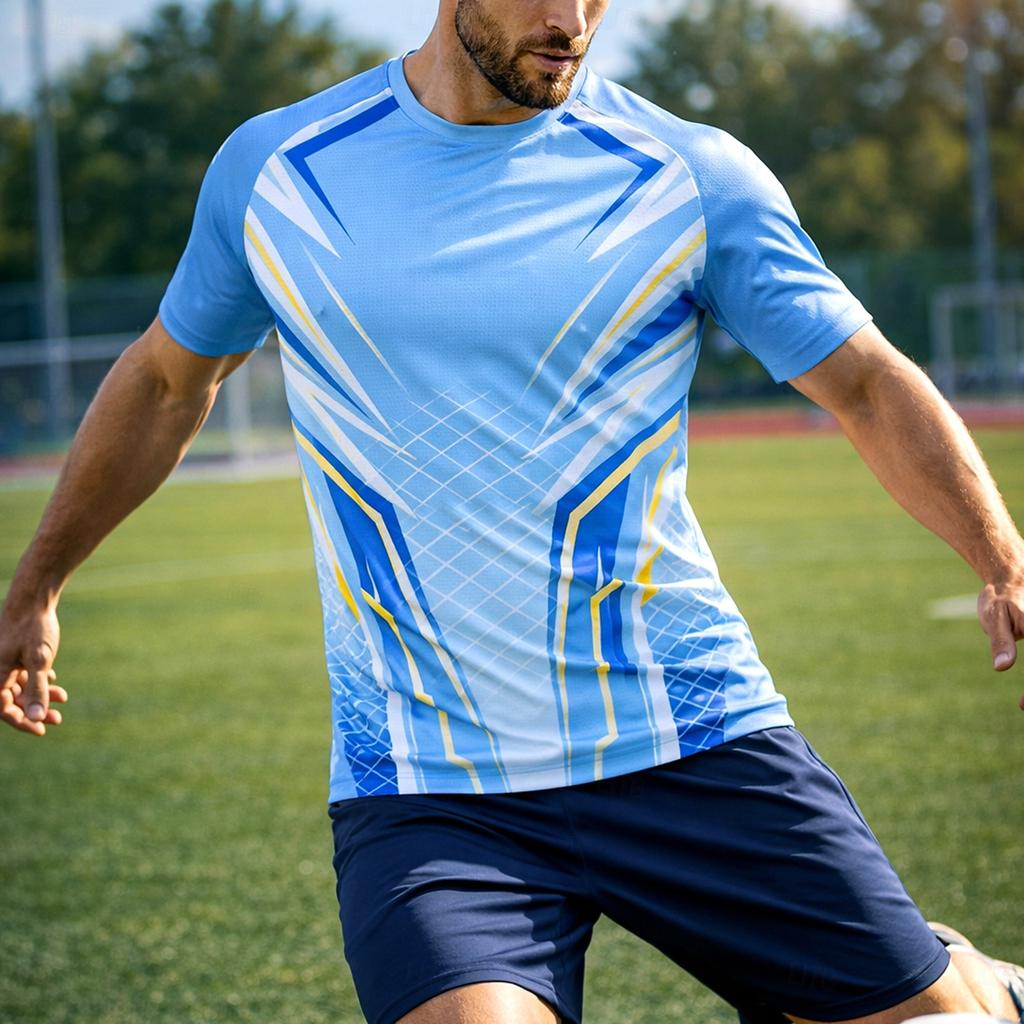Men's Soccer Jersey Shirt Argentina Style White Light Blue Minimal Graphic Tee Breathable Quick Dry Mesh Athletic Top