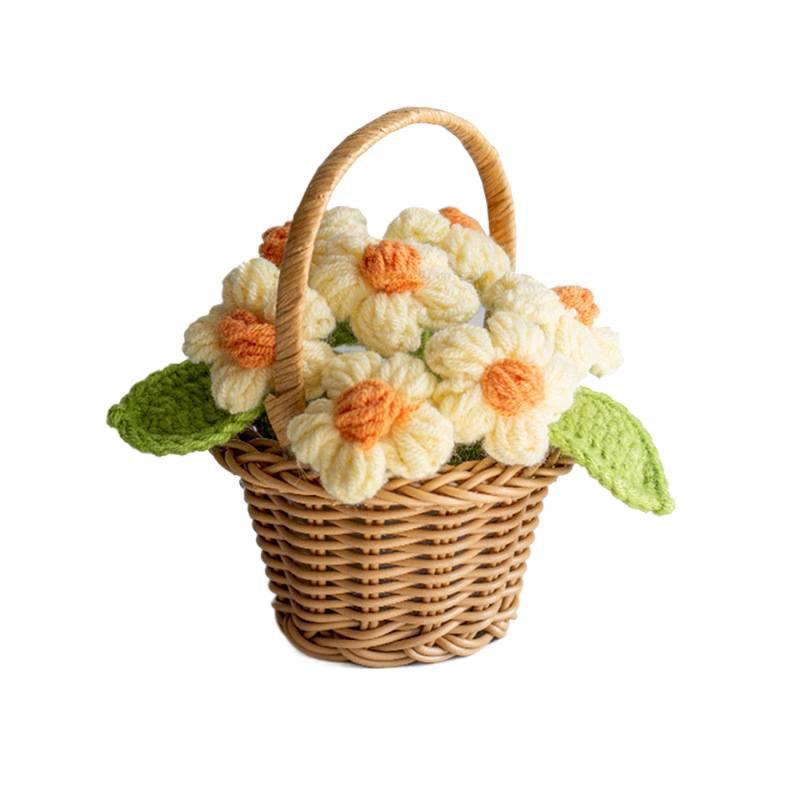 Handmade Crochet Blue Potted Flower Decoration - Everlasting Knitted Desktop Ornament