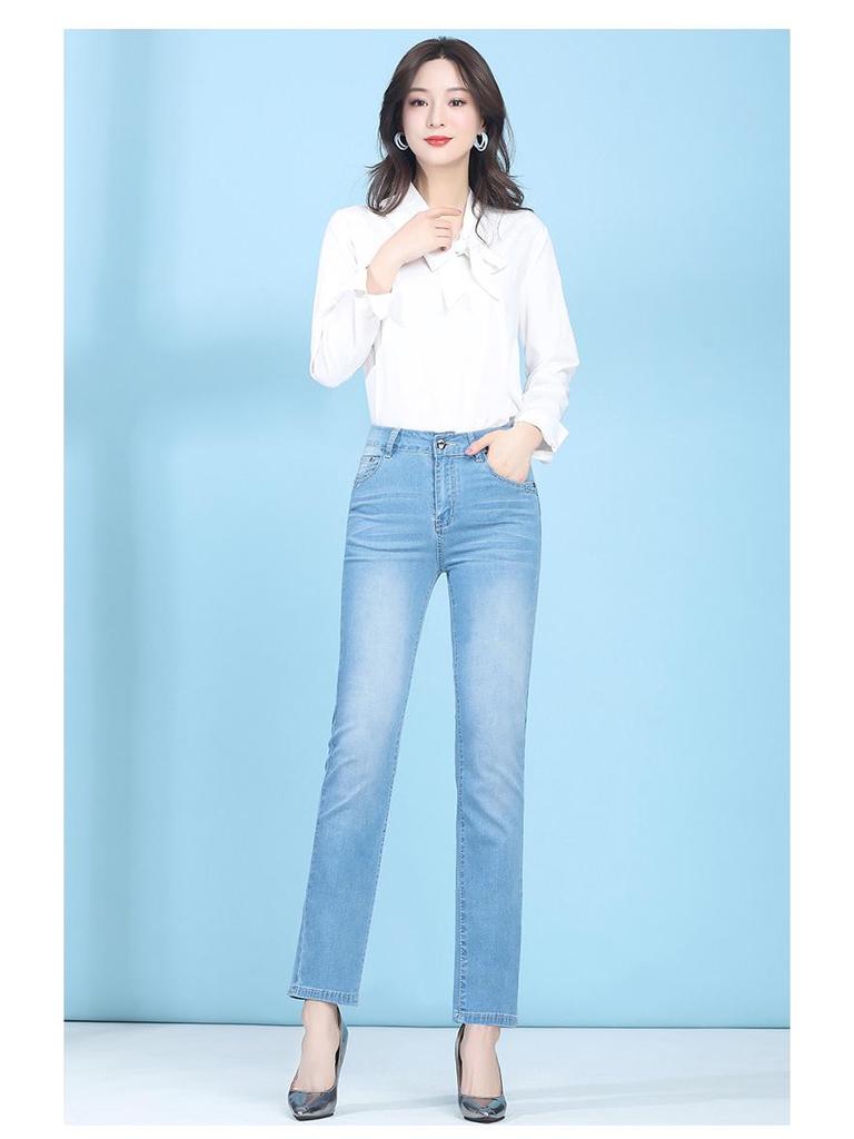 Women's High-Waisted Slim-Straight Jeans: Lightweight, Versatile, Elastic, Slimming, 2024 Spring/Autumn Style