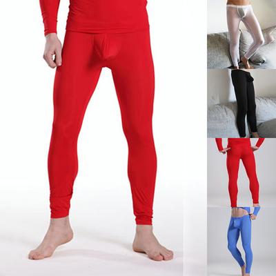 Leggings transparents en soie glacée pour hommes, pantalons longs serrés de remise en forme, sous-vêtements extensibles