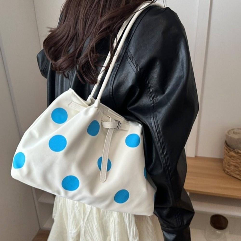 Versatile Polka Dots Shoulder Bag PU Material Retro Handbag Large Capacity Tote Bag Students