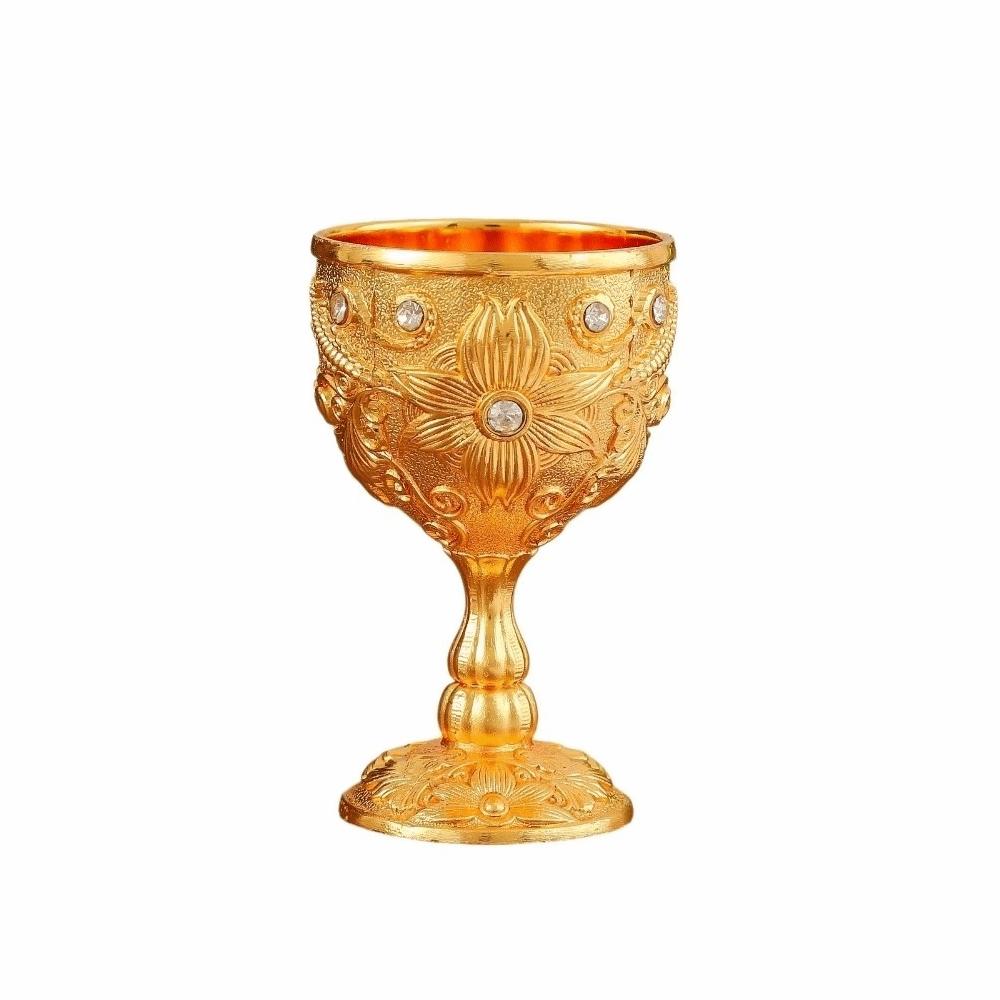 Flower Embossed Metal Chalice Goblet Rhinestone Decorative Vintage Wine Cup European Style Medieval Vodka Champagne Liqueur Cup