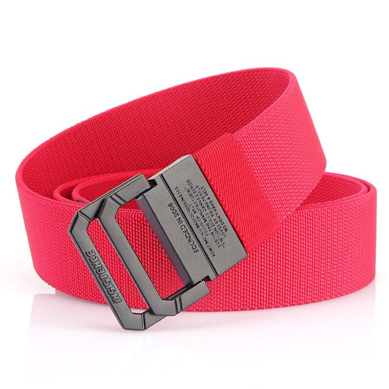 Unisex Black Metal Double Ring Buckle Elastic Canvas Belt for All Seasons