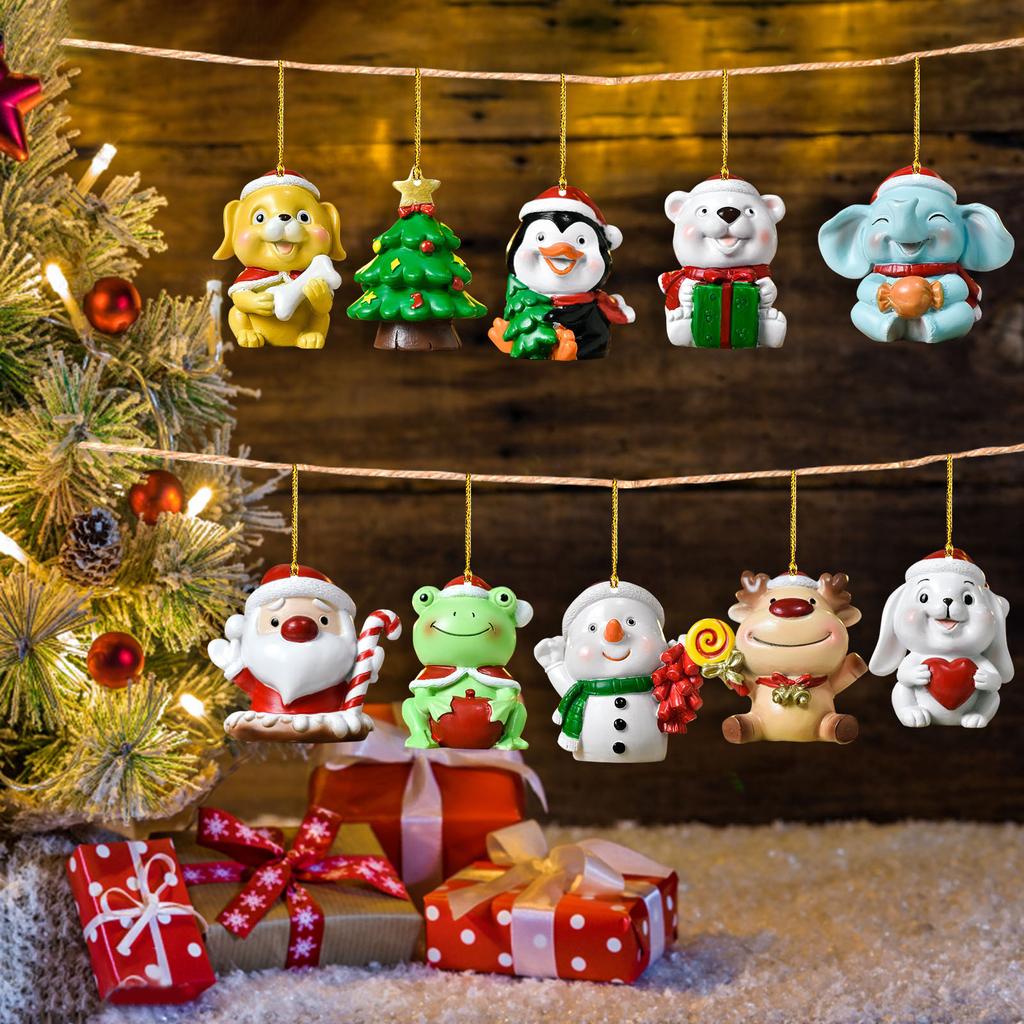 2D akriliniai kabantys papuošalai, Kalėdų eglutės papuošimo pakabukai, linksmos gyvūnų formos kalėdinės figūrėlės Kalėdų vakarėliams