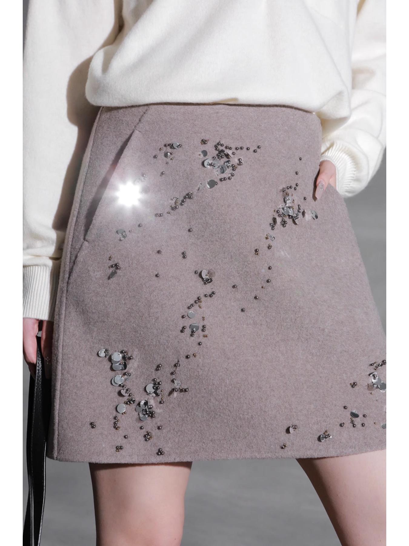 High-End Minimalist Wool Sequin A-Line Skirt (Autumn/Winter) Large (L)