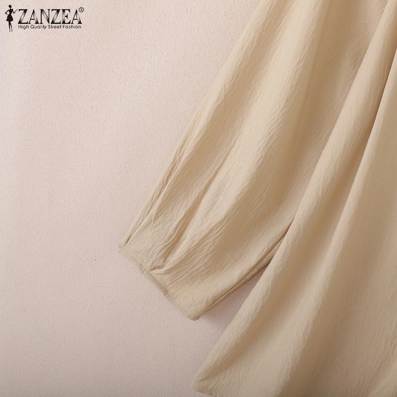 ZANZEA Women Casual V-Neck Solid Color Loose 3/4 Sleeve Blouse