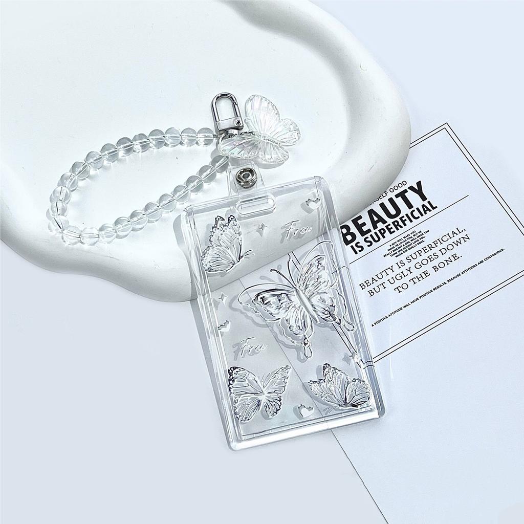 Transparent Photocard Holder Kpop Idol Card Holder Cute Butterfly Slider Design Protective Case Student Backpack PendantKeychain