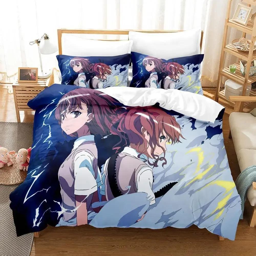 Hip Hop Misaka Mikoto Bettwäsche Set Cartoon Anime dreiteiliges Set Erwachsene Kind Schlafzimmer Bettdeckenbezug Sets Kawaii Mädchen Einzelbettwäscheset