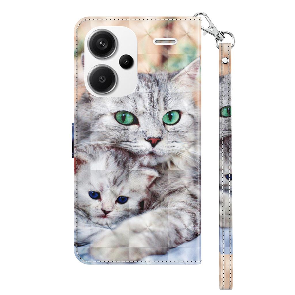 For Xiaomi Redmi Note 13 Pro+ 5G Leather Case 3D Pattern Printing Phone Cover with Hand Strap