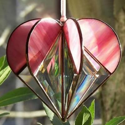 Yousheng Colorful Heart Sun Catcher 3D Multi-Faceted Heart Hanging Ornament Stained Glass Rainbow Maker Window Decoration for Home Office Balcony Car