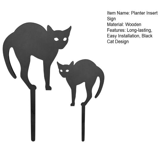 2Pcs/Set Flowerpot Cat Sign Planter Insert Cat Sign with Stake Black Cat Silhouette Garden Decoration for Outdoor Indoor Potted Plant Patio Balcony