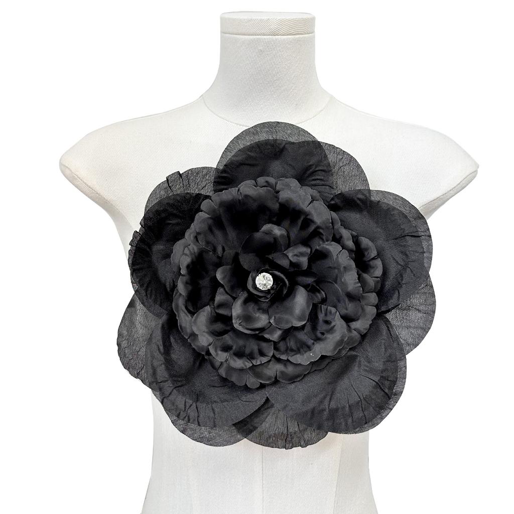 Broche Rosa Negra Tridimensional em Camadas Decoração Broche Tecido Fio Eugen Acessórios DIY Feitos à Mão Acessórios