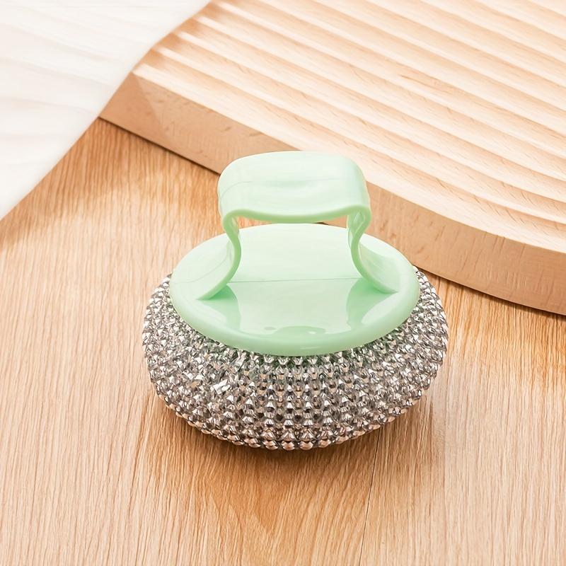 Stainless Steel Sponge Brush with Handle, Removable Decontamination Ball, Non-Stick & Oil-Free Dishwashing, Residue-Free Kitchen Cleaning Too