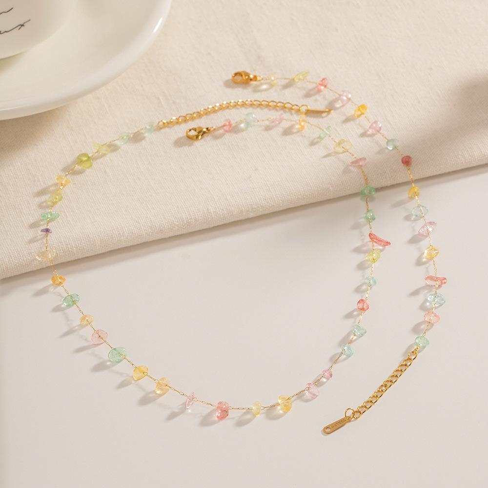 Summer Fashion Colorful Natural Stone Beaded Necklace Bracelet Set Elegant Light Luxury Jewelry Accessories