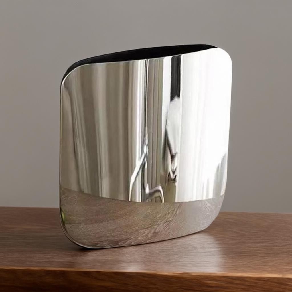 Silver Stainless Steel Mirror-faced Geometric Decorative Vase Flower Vase Flower Pot Flower Arrangement Accessories Vases