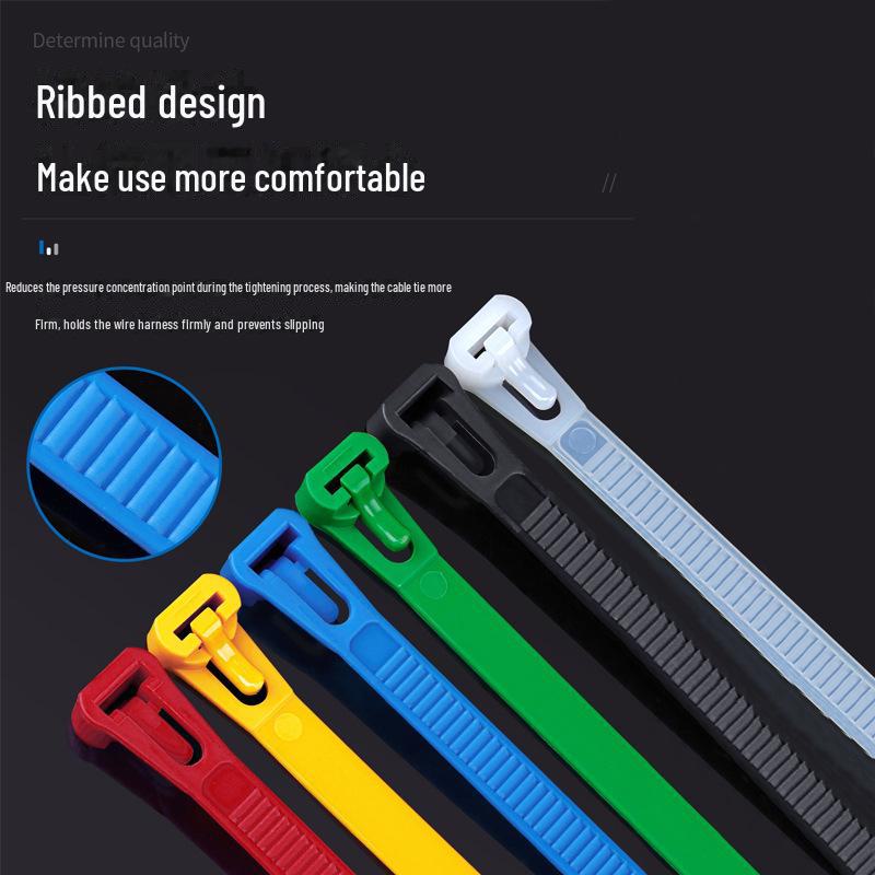 Reusable Nylon Cable Tie with Releasable Buckle - Black & White