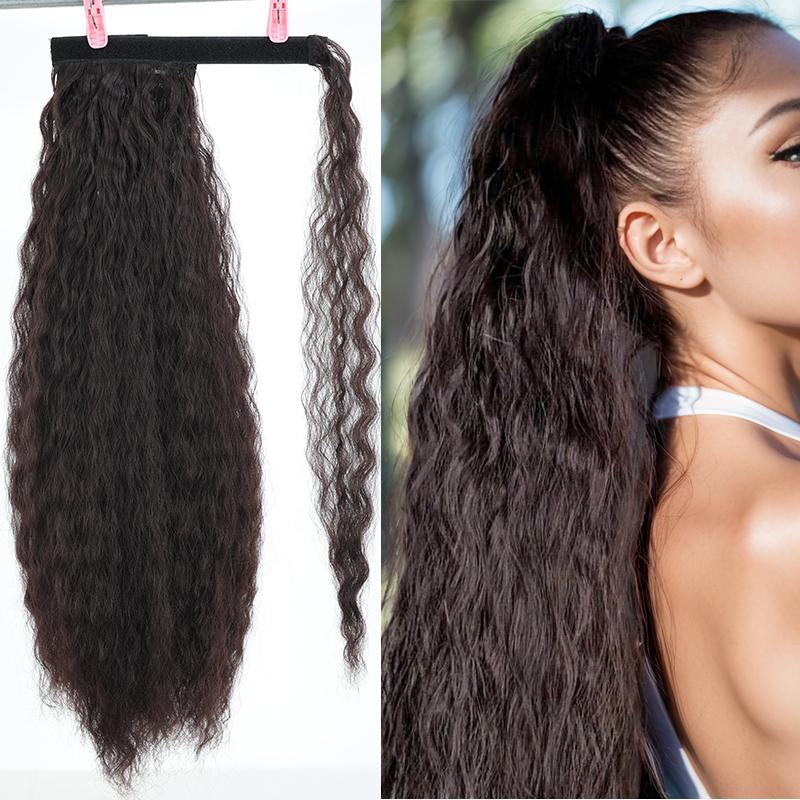 

22-дюймовый длинный хвостик с кукурузной волной, наращивание волшебной пасты, термостойкие волнистые синтетические обертывания вокруг хвоста, шиньон для женщин