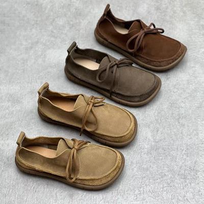 2025 Women's Retro Handmade Genuine Leather Flat Lace-up Shoes