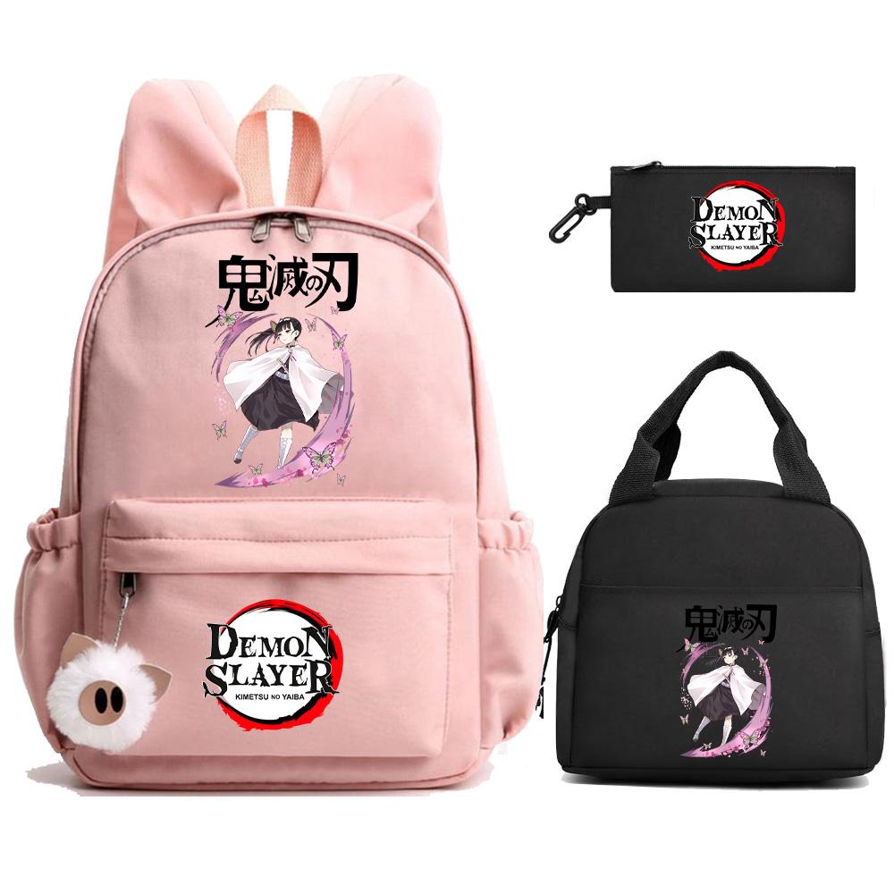 3Pcs/set Anime Demon Slayer Printed Backpack Lunch Bag Pencil Case for Student Schoolbag Girl Women Large Capacity Waterproof Travel Bag Gift