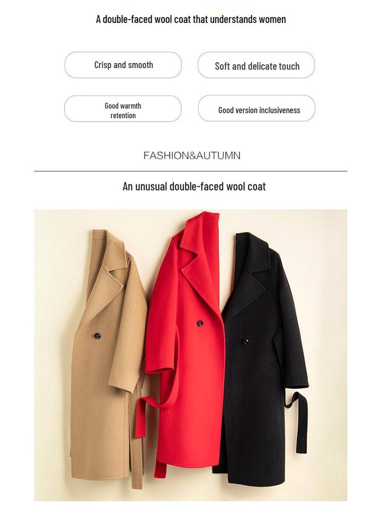 New Women's Autumn/Winter Double-Faced 100% Wool Long Slimming Overcoat