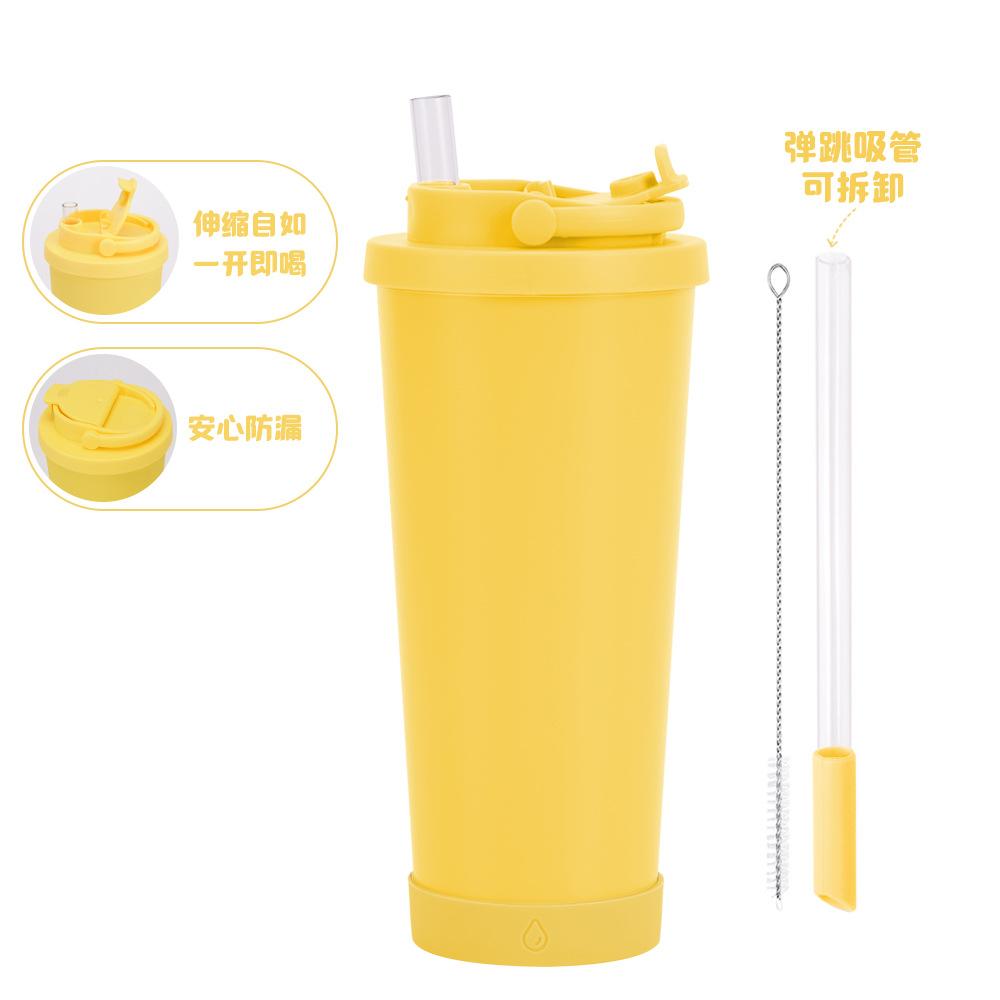 710Ml Stainless Steel Bouncing Straw Cup Suction Pearl Portable Handle Retractable Straw Thermos Cup