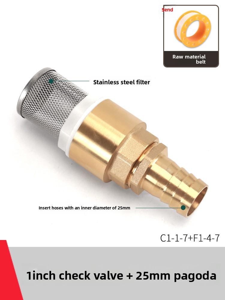 Copper Faucet Check Valve Self-priming Pump Inlet with Filter Anti Backflow Spring One-way Valves Insert Hose